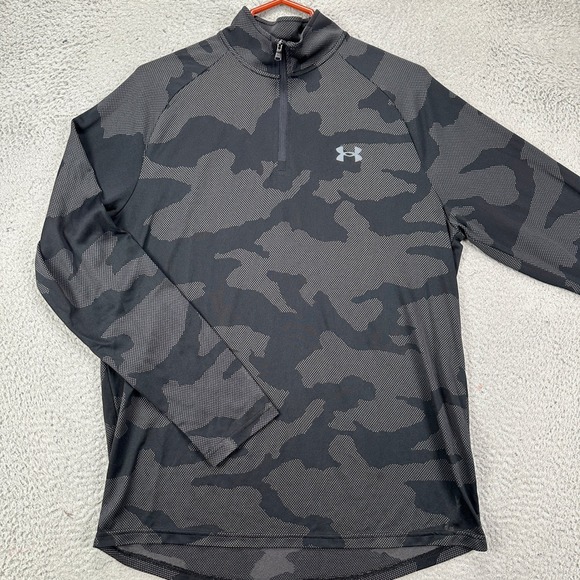 Under Armour Shirt Pullover Mens Large Black Camo Quarter Zip Gym Workout Loose